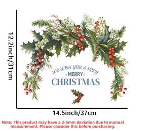 Detailed dimension guide for Christmas holly berry wreath sticker with merry wishes