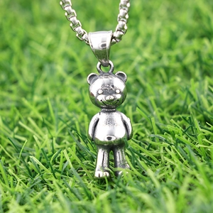 Edelstahl Bär Anhänger Halskette Retro Süß 3D Tier Schmuck Für Männer Frauen Hip Hop Punk Stil