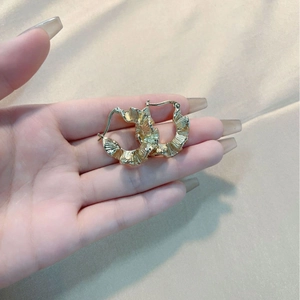 Geometric Huggie Hoop Earrings Copper Zircon Micro Pave Clover Star H Letter Pleated Texture Jewelry For Women