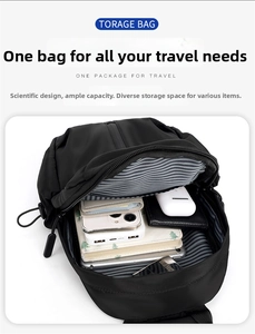 Detail of waterproof nylon chest bag showing multi-layer compartments and storage capacity