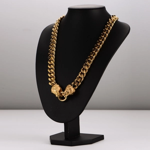 Collier pour hommes en acier inoxydable doré avec pendentif lion et chaîne gourmette
