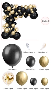 Detail view of 124pcs black and gold balloon arch kit components for party decoration