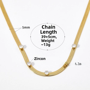 Dettaglio collana a catena serpente oro 5mm con zirconi da 5,2mm e misure indicate