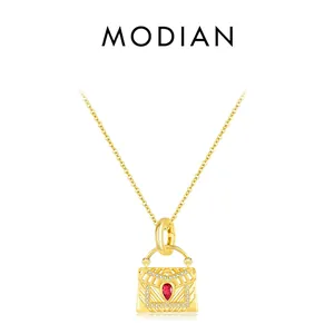 Collier En Argent Sterling 925 Pour Femme Avec Pendentif Sac À Main Pierre Rouge Poire Zircon Style Vintage Français