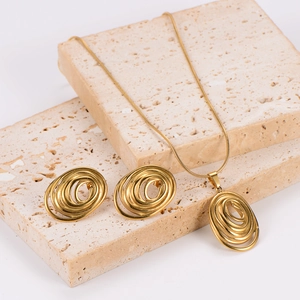 Geometric Spiral Oval Necklace And Earrings Jewelry 18K Gold Plated 304 Stainless Steel Exaggerated Fashion For Women
