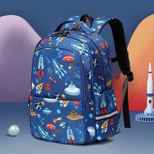 Kids School Backpack Waterproof Polyester Breathable Cartoon Space Dinosaur Printed Casual Travel Daypack