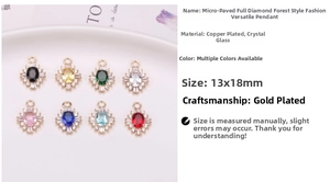Macro shot of micro-pave sunflower pendants in eight colors sized 13x18mm for DIY jewelry