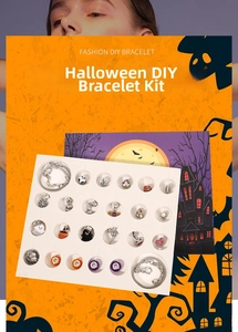 Detailed DIY bracelet set with Halloween pendants like pumpkins, ghosts and bats