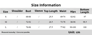 Detailed size chart showing measurements for the mesh floral bodycon two-piece set