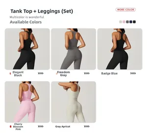 Detailed back view of women's yoga set featuring racerback top and high-waist leggings