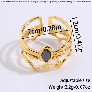 Adjustable golden layered ring with black stone inlay, size 2cm inner diameter