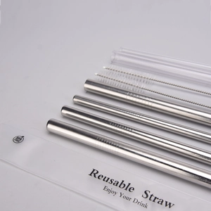 Reusable Stainless Steel Straw Set Tritan Plastic Extended Metal Straws With Cleaning Brush For Milk Tea Juice Water Tumbler Accessories