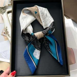 Elegant French Vintage Floral Print Square Scarf Satin Polyester Hair Neck Tie Bandana Head Wrap For Women