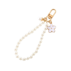 Elegant pearl and white flower charm with gold metal clasp for bags and phone cases