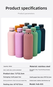 Detail view of 500ml double-wall stainless steel insulated bottle specifications and colors
