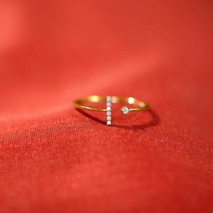 Elegant S925 sterling silver gold-plated open ring with T-shape zircon stones