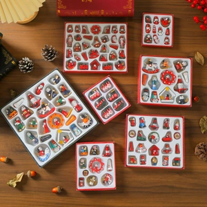 Christmas Tree Ornaments Wooden Miniature Painted Pendants Festive Holiday Home Decoration