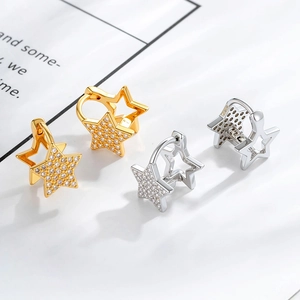 Star Hoop Earrings Copper Micro Pave Zircon Geometric Minimalist Gold Silver Plated Dainty Jewelry For Women