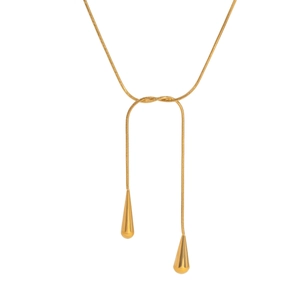 Détail du collier chaîne serpent dorée ajustable avec élégants pendentifs goutte d'eau