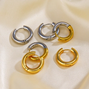 Hoop Earrings Stainless Steel 18K Gold Plated Thick Geometric Round Simple Fashion Jewelry For Women Girls