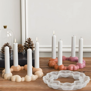 Detail of DIY bubble ring candle holder silicone mold with colored finished crafts