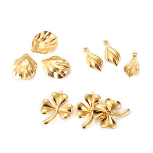 Golden stainless steel clover and leaf charms for DIY jewelry making and necklace crafts