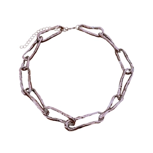 Silver metallic chain necklace with unique irregular hammered texture and lobster clasp