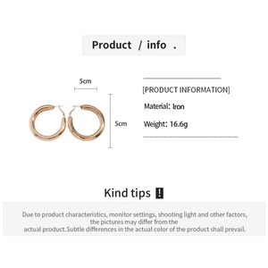 Detail specifications of 5cm diameter gold geometric hoop earrings made of iron material
