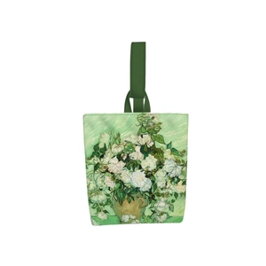 Van Gogh Roses oil painting print canvas bucket handbag with green handle for women