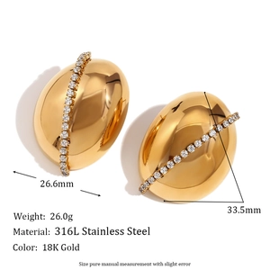 Oval chain earrings in 18K gold plated stainless steel with micro-pave cubic zirconia