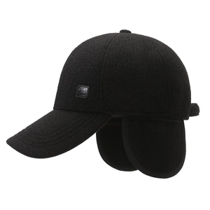 Winter thermal baseball cap for middle-aged men with ear flaps and wool texture