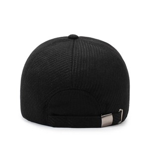 Men's winter black corduroy baseball cap with adjustable metal buckle back view