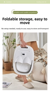 Detail of white foldable foot bath bucket with digital display and portable handle