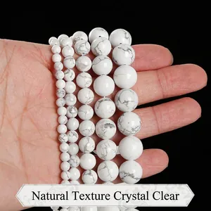 Polished white howlite stone beads for DIY jewelry making in various sizes from 4mm to 12mm