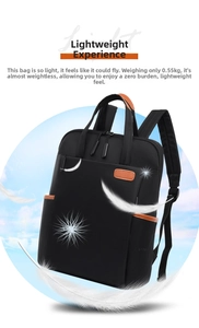 Detail showing ultra-lightweight 0.55kg black nylon backpack with padded straps