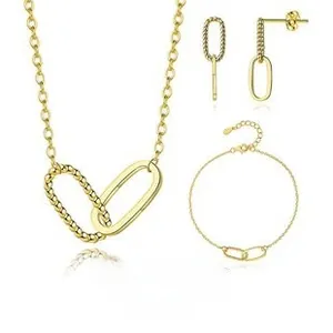 Detail view of S925 sterling silver gold jewelry set with interlocking oval links