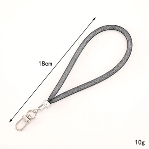 18cm zwarte mesh telefoonkoord met sprankelende kristallen ring en zilveren sluiting