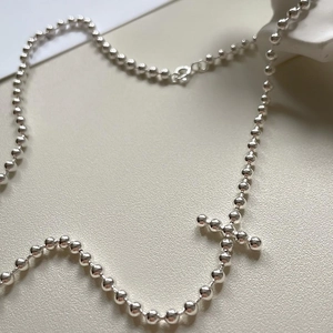 Minimalist 925 sterling silver beaded chain necklace with cross pendant in silver finish