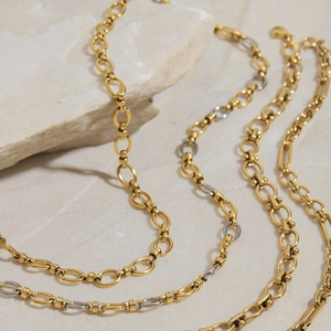 Colliers en acier inoxydable plaqué or 18K avec maillons bicolores superposés