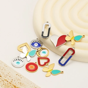 Stainless Steel Enamel Drip Oil Charms For DIY Jewelry Making Necklace Bracelet Butterfly Heart Evil Eye Accessories