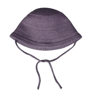 Lightweight breathable knit bucket hat for women in deep purple with tie-up straps