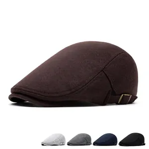 Classic coffee brown flat cap with side adjustment buckle and four color variants