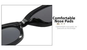 Macro shot of comfortable integrated nose pads on black cat-eye sunglasses