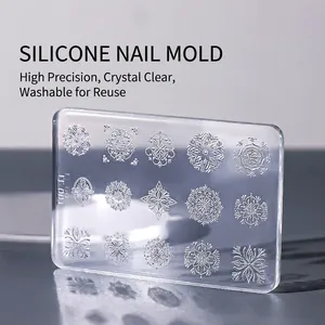 3D transparent silicone nail mold with 15 mandala flower patterns for DIY nail art design