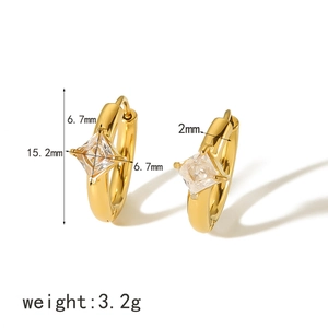 Elegant 18K gold plated stainless steel hoop earrings with square zircon crystals