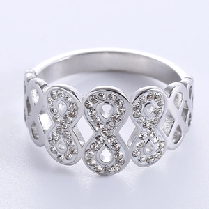 Silver infinity ring in 18k plated stainless steel with sparkling micro-pave cubic zirconia