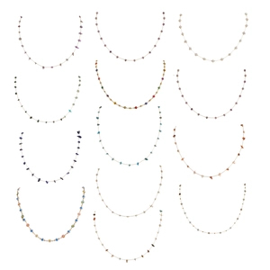 Collection of 12 gold plated stainless steel necklaces with natural stones and evil eye beads