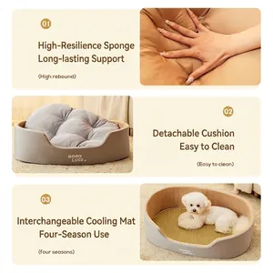 Washable all-season pet bed for dogs and cats featuring high-rebound sponge padding