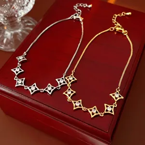 Bracelet Forme Étoile Cuivre Plaqué Or 18K Incrustation De Zircon Creux Géométrique Réglable Bijoux Femmes