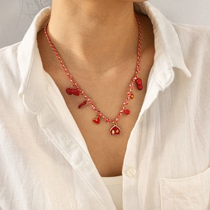 Collier Pendentif Chaîne En Corde Tressée Rouge Acier Inoxydable Cœur Fleur Maison Piment Cacahuète Email Pour Femmes